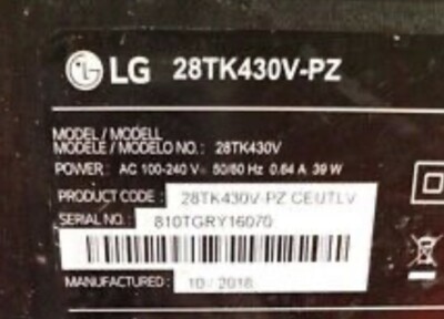 PIECES DETACHEES: Carte d'alimentation Tv Lg 28MT42VF 715G7801 P01 W04 0H2H P280808200   D'occasion en très bon état