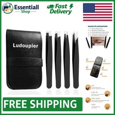 Stainless Steel Tweezers Set with Leather Case - Perfect for Eyebrows  More