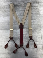 England Made Suspenders Braces Button Down Y-Back Stretch Polka Dot Gold Leather