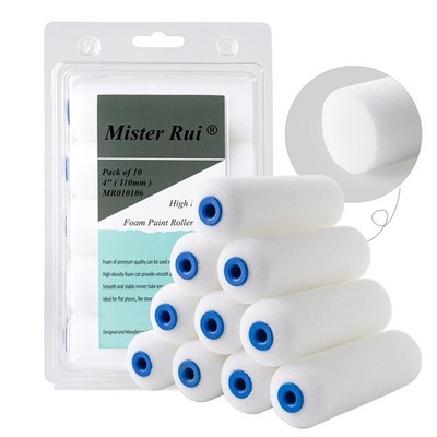 Mister Rui Foam Paint Roller, 10 pcs, 4 Inch Four lnch,10 Pieces, Blue Cap 