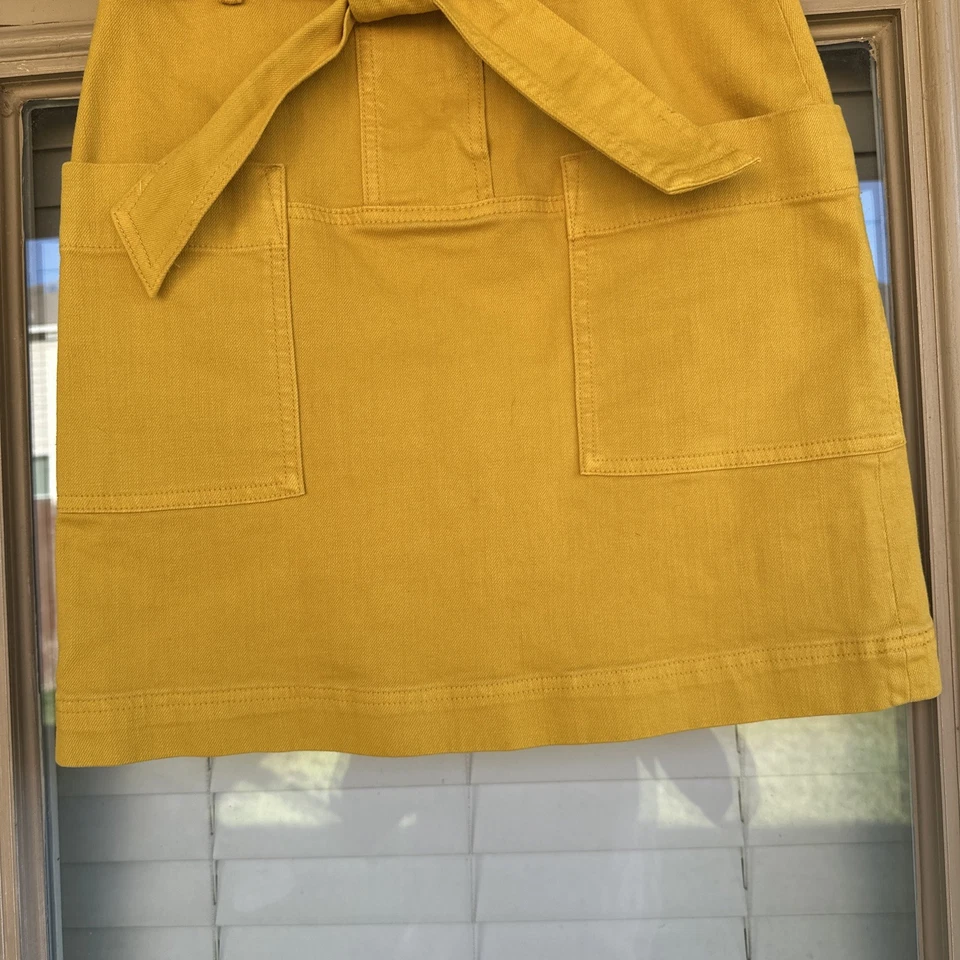 Falda Tory Burch Colette Talla 2 India Dorado Amarillo Mostaza Denim Cintura Alta Bolsillos Foto 3 de 4