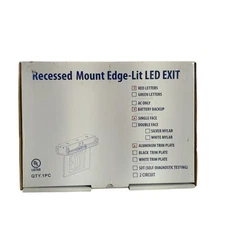 Recessed Mount Edge-Lit LED Exit Sign W/ Red Letters Aluminum TRIM Frame Back Up