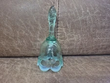 Vintage Fenton Green Glass Ribbons & Bows Bell - 4.5" tall