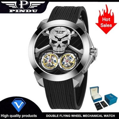 Jacob 2025 Mechanical Men s Watch Double Flying Wheel Ghost Head Dial Waterproof