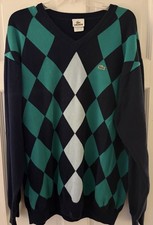 Lacoste Men  s Argyle V-Neck Sweater Size 2XL 8 Cotton Navy Green Croc Logo