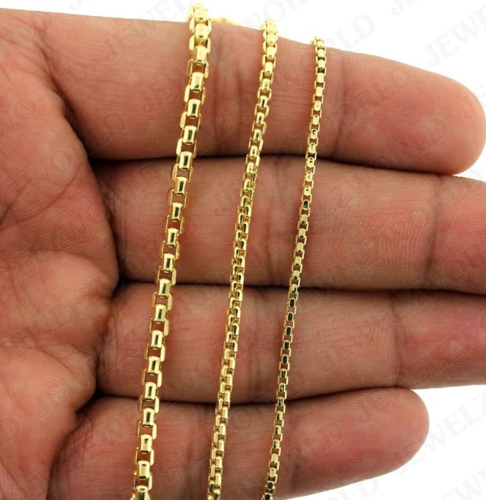 Collar de cadena de caja relleno de oro de 18 quilates para hombre y mujer 18-24 pulgadas, 2-4 mm Foto 2 de 4