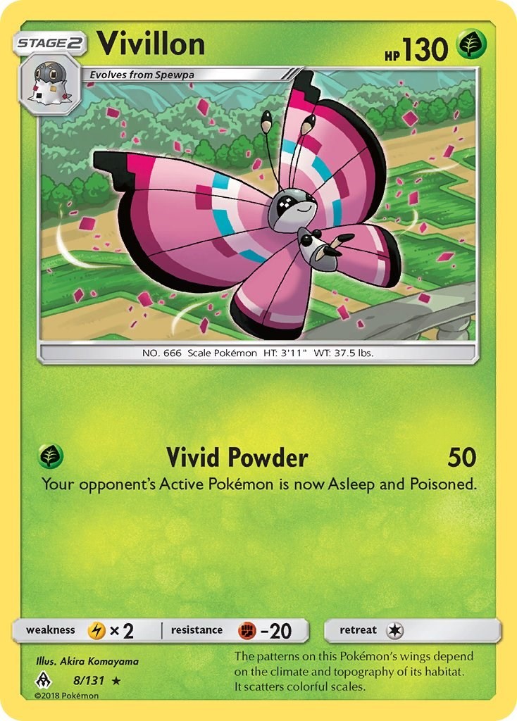 Vivillon (8/131) Reverse Holofoil Rare NM SM06 SM - Forbidden Light Pokemon TCG
