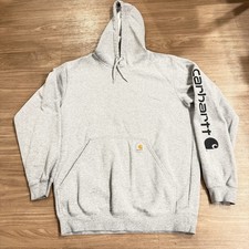 Carhartt Original Fit Hoodie Men  s M Gray Sleeve Logo Pullover Hooded Sweatshirt