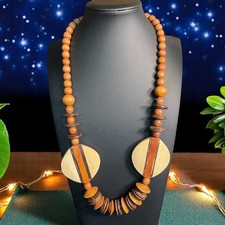 Boho Chunky Tribal Wood Bead Necklace Statement Ethnic Pendant Natural Brown