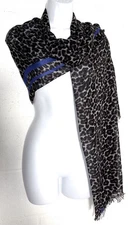 Italco Leopard Scarf Blue Stripe Fringe Lightweight Wrap Shawl Rectangle Italy