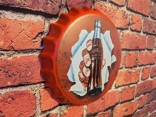Coca-Cola Coke Bottle Cap Metal Vintage Sign (14")  Mancave Garage Bar Decor