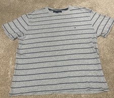 Tommy Hilfiger Casual Classic Short Sleeve Shirt, Men s Sz M/ Grey/ Blue Stripes