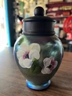Fenton Iridescent Art Glass Blue Favrene Ginger Jar ~ Magnolia Flowers