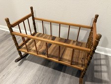 VTG Rustic Country Folk Art Wood Baby Doll Rocking Crib Cradle 25&rdquo; L 18&rdquo; H 14&rdquo; W