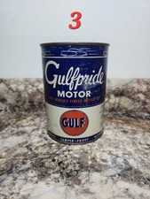 Gulf Gulfpride Motor Oil 1 Quart Advertising Can Blue White Orange Gas & Oil