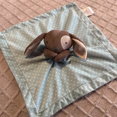 Mon Caramel Blue & White Polka Dots Brown Bunny Patch On Eye Lovey Security Blan