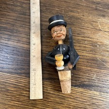 Vintage Carved Wooden Ladder Man Bottle Stopper Mechanical Cork