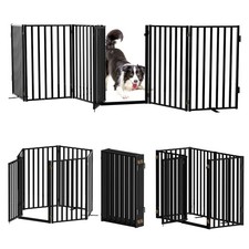 Full Metal Freestanding Dog Gates with Door, 32" Height Dog Fences for Indoor...