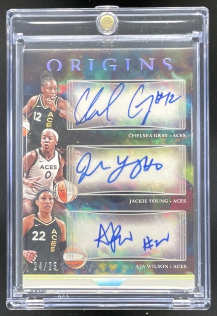 2024 Panini WNBA Origins Triple Auto Chelsea Gray Jackie Young A'Ja Wilson /25