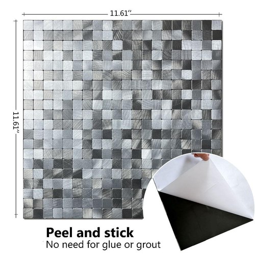 10-Sheet Peel and Stick Backsplash Tiles Black Surface Aluminum Mosaic Sticke... - Picture 2 of 6