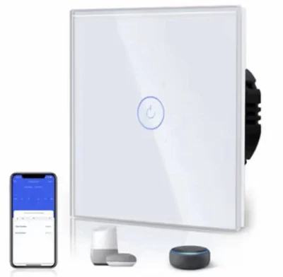 BSEED WLAN Smart Touch Lichtschalter Alexa Google Home mit Glasrahmen in weiß