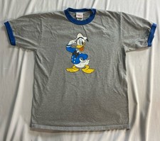 Vintage Disney Store DONALD DUCK Size Medium Gray Ringer T Shirt
