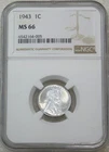 1943 P Lincoln Steel Cent NGC MS66 Very Bright Luster Just Graded #H213W