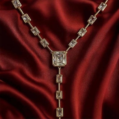 9CT Emerald Cut Lab Created Diamond Women Tennis Necklace 14k Yellow Gold Plated
