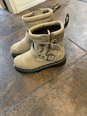 Dr. Martens Anistone HRNS Biker Suede Beige Boots Buckle Women's Size 6