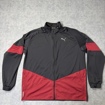 Puma Track Jacket Mens XL Black Red Full Zip Colorblock Pockets DryCELL Training