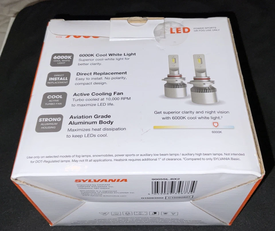 Sylvania: 9005 6000K LED Powersport Headlight Bulbs for Off-Road Use (2 Pack) - Image 2 of 2