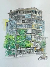 Saigon Apartment Complex, Vietnam - Original Watercolor painting - 14" x 18"