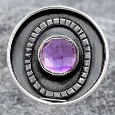 Faceted Natural Amethyst 925 Sterling Silver Ring s.7 Jewelry R-1080