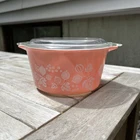 Vintage Pyrex Pink/White Gooseberry Casserole Dish #473-1 Quart with Lid Cover