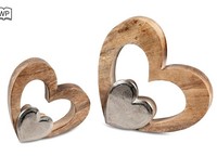 2Er Set Dekoobjekte Herzen Liegend 18 + 24Cm Alu + Mango-Holz Formano