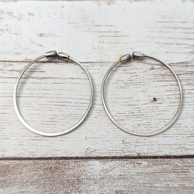 #ad Vintage Pressure Hoop Earrings Large Silver Tone Fair Condition $12.99
