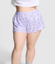Victoria's Secret PINK Sleep Boxy Shorts Boxers Logo Waistband Purple Stars Smal