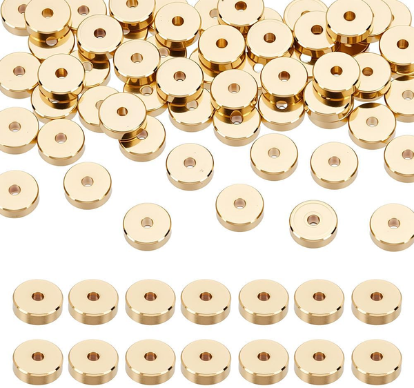 Unicraftale 60 StüCk Flache Runde Abstandsperlen Edelstahl 6Mm 24 Karat Vergolde-image