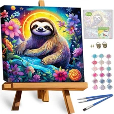 Framed Paint by Numbers Kit for Adults Beginners,12x12inch Sloth Paint by Number
