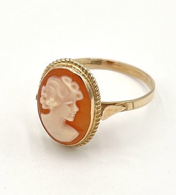 M+M Nachtschwärmer Ring Kamee Muschel Karneol 14kt Gold 14mm Damen