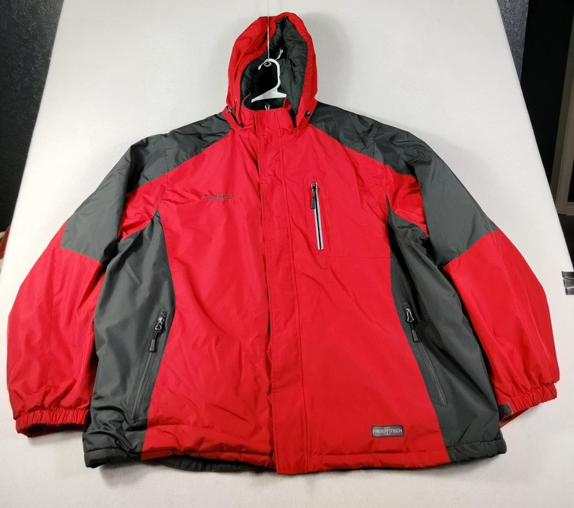 Snowboarding Insulated Jacket Mens 3XL Red Gray Hooded Puffer Winter Free Tech