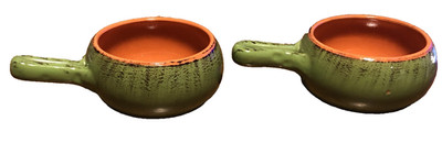 2 Italian De Silva Terracotta Ceramic Green Soup Casserole Bowls Serving Dishes