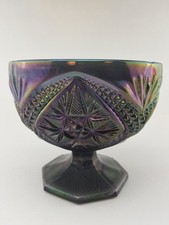 VTG IMPERIAL CARNIVAL GLASS PURPLE AMETHYST EASTERN STAR COMPOTE CANDY DISH