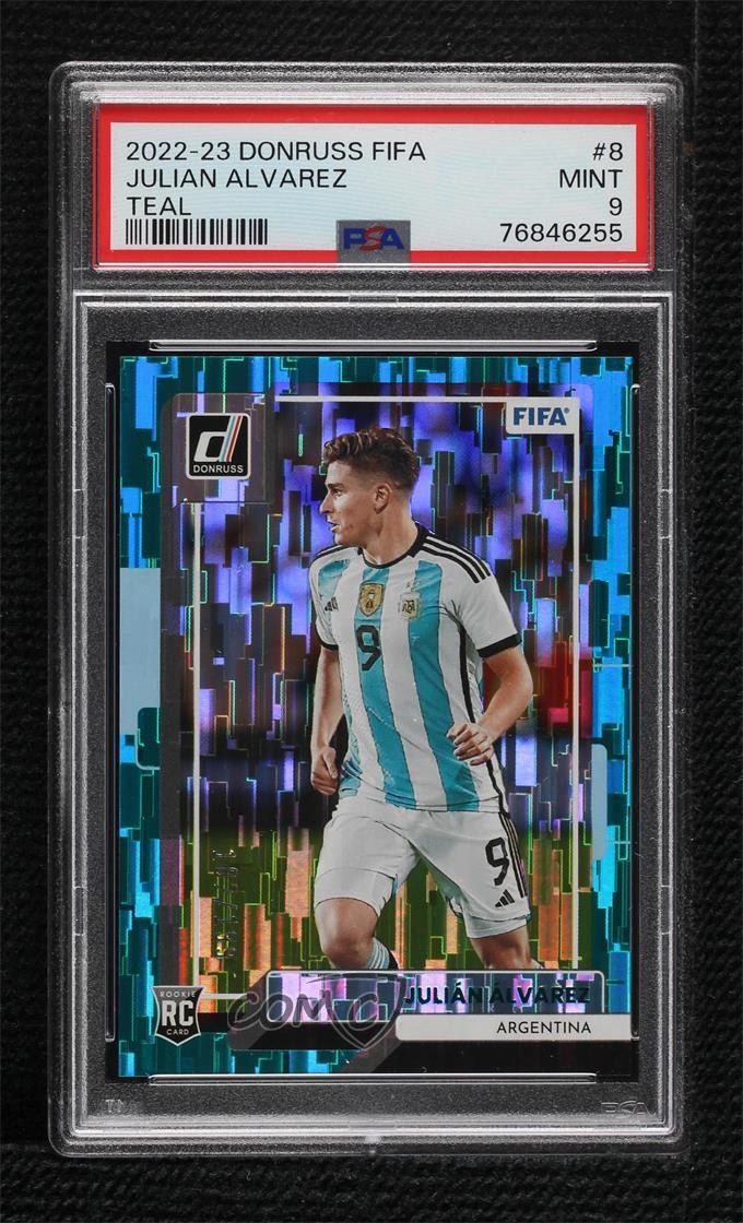 2022-23 Panini Donruss Teal 187/199 Julian Alvarez #8 PSA 9 MINT Rookie RC 14do