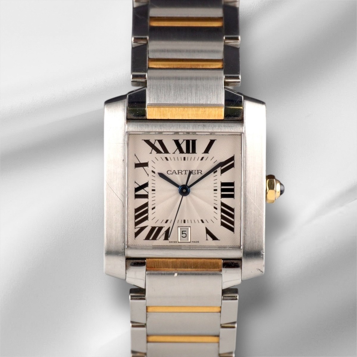 Cartier 28mm Tank Francaise Steel Yellow Gold Silver Dial Mens
