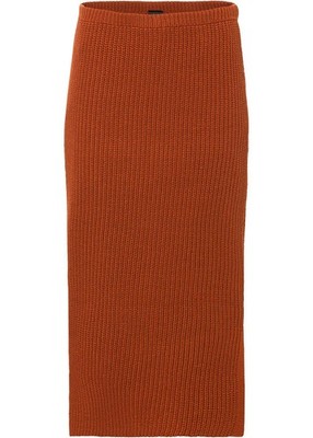 Strickrock mit Gummibund Gr. 36/38 Rostbraun Damen-Skirt Midirock Neu*