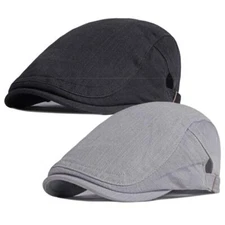 2 Pack Cotton Ivy Flat Cap Newsboy Gatsby Cabbie Driving Hat for Men Black/Grey