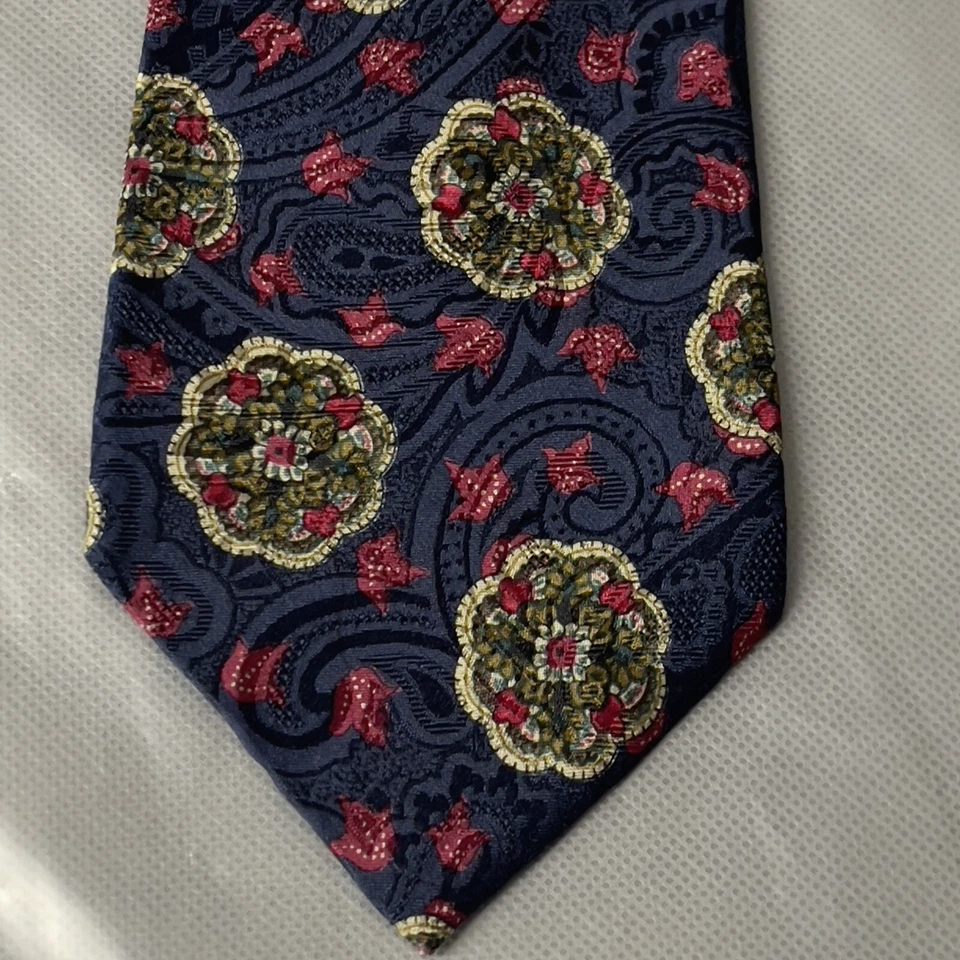 Corbata Coach Cuello Floral Clásica Hecha en EE. UU. Italiana Seda Azul Rojo L52 W3.75 Foto 2 de 4