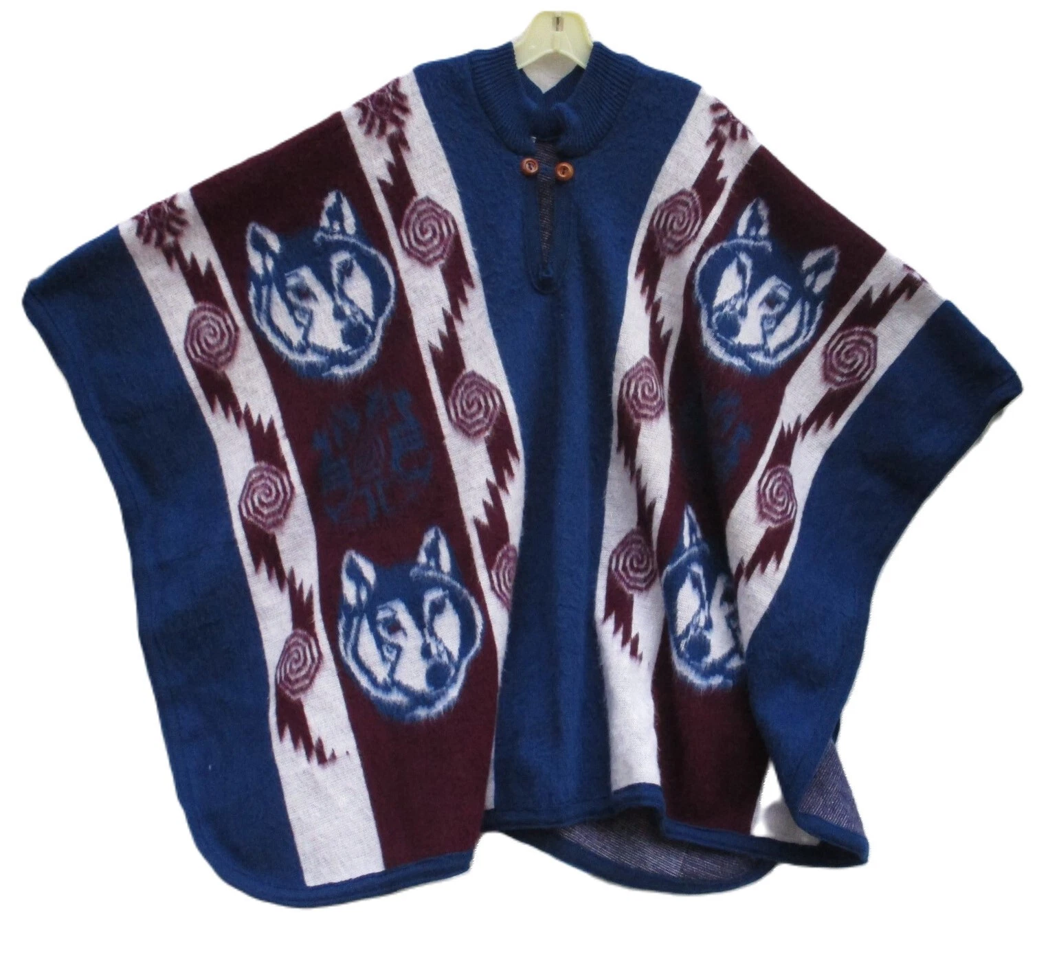 Quichua Creations Poncho Handknit in Ecuador Native Style Wool Husky Sled Dog