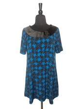Nine West Blue Black Houndstooth Short Sleeve Round Collar Tunic Top Size M